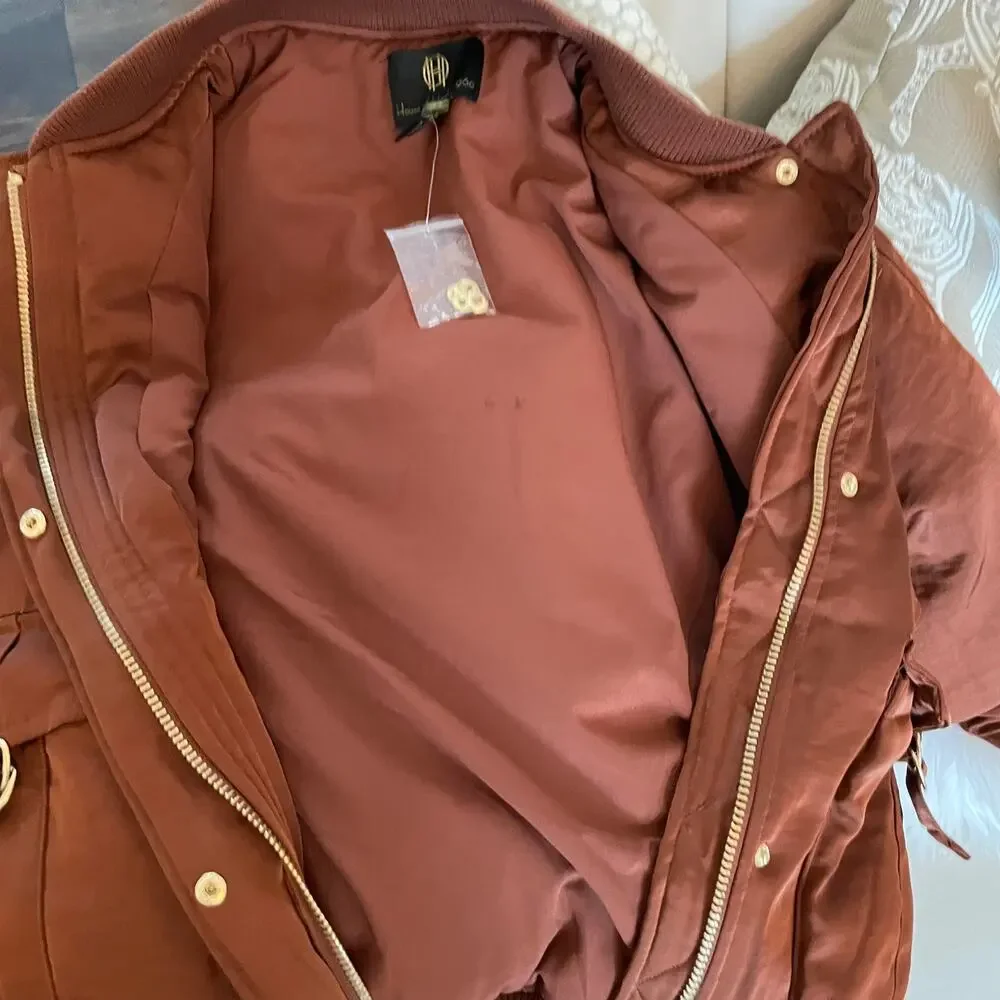 HOUSE OF HARLOW 1960 Women's Satin Zip Up Bomber Jacket Size M Copper Brown NEW - Picture 13 of 16